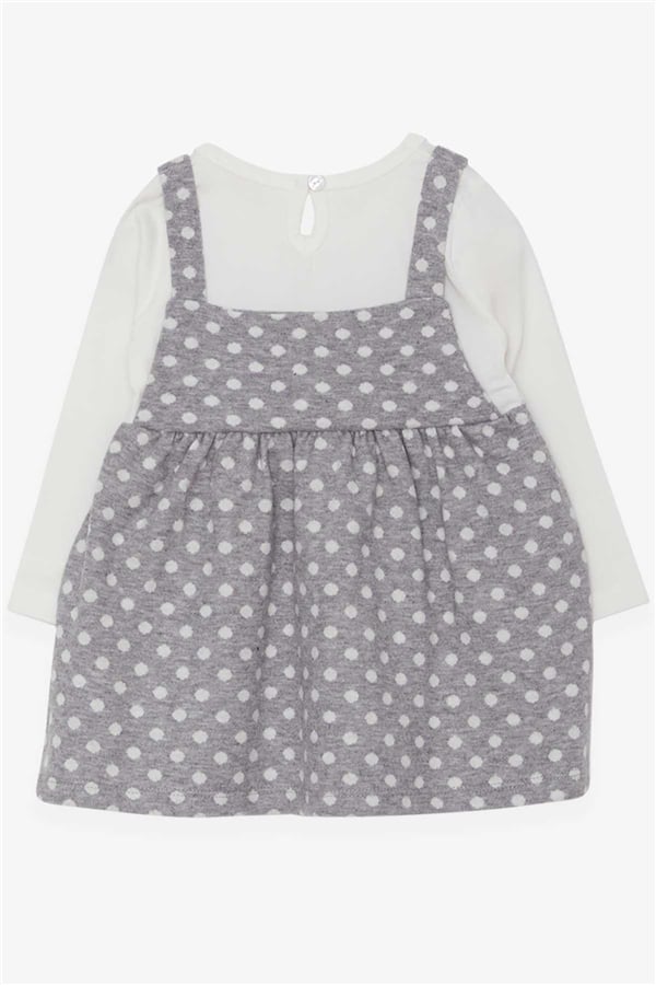 Girls' Long-Sleeved Dress with Bow, Polka Dot Pattern, Light Gray (1.5-5 Years)