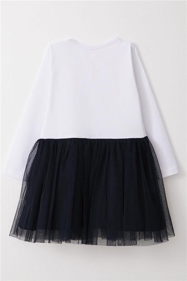 Girls' Long-Sleeved Dress with Bow, Cute Owl Print, White (1.5-4 Years)
