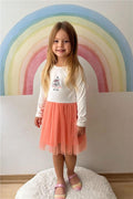Girl's Long-Sleeved Dress with Bow, Cute Owl Print, Off-White (1.5-3 Years)