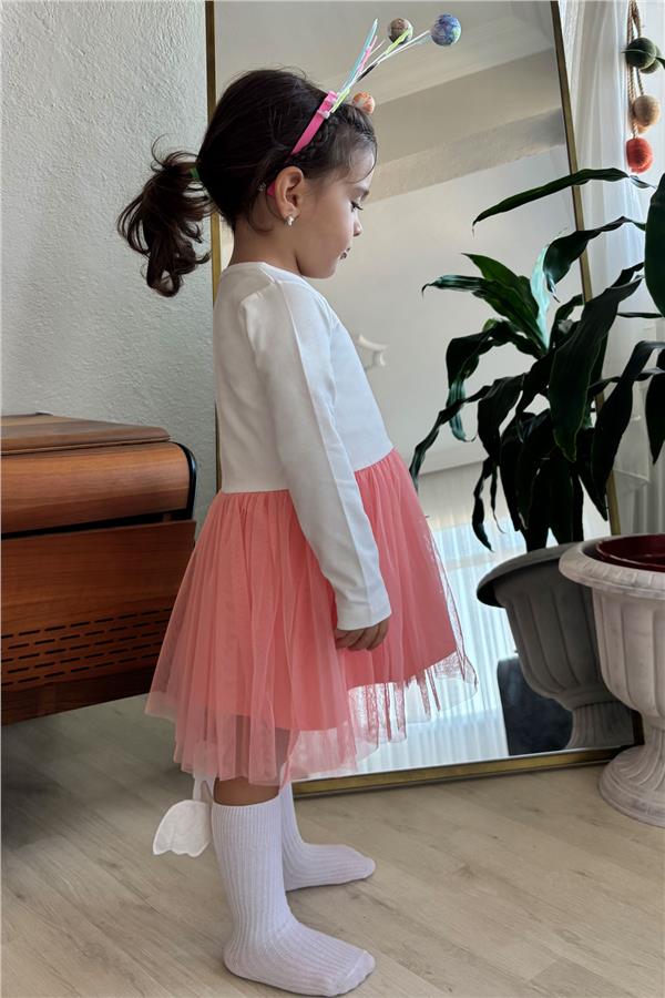 Girl's Long-Sleeved Dress with Bow, Cute Owl Print, Off-White (1.5-3 Years)