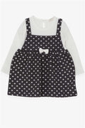 Girls' Long-Sleeved Dress with Bow, Polka Dot Pattern, Dark Gray (1.5-5 Years)