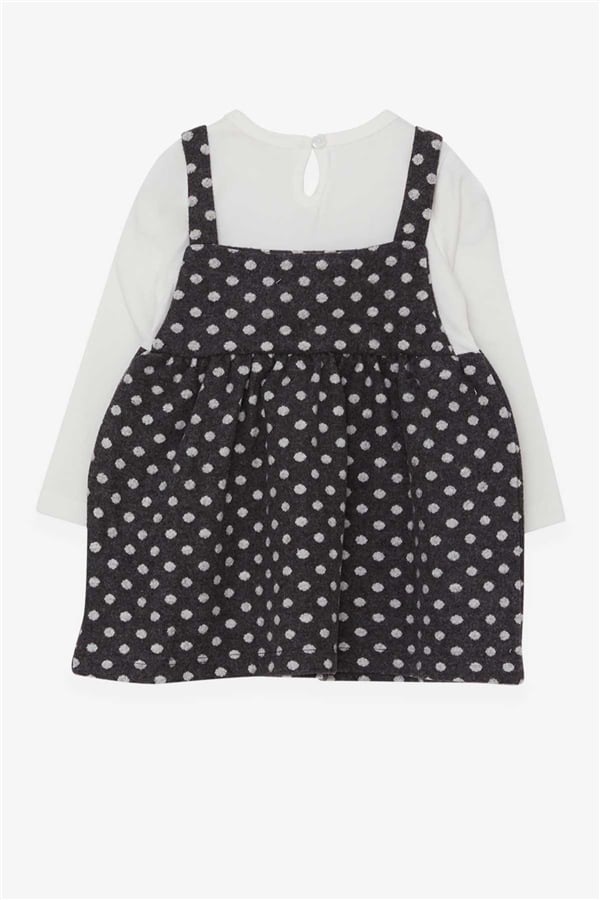 Girls' Long-Sleeved Dress with Bow, Polka Dot Pattern, Dark Gray (1.5-5 Years)
