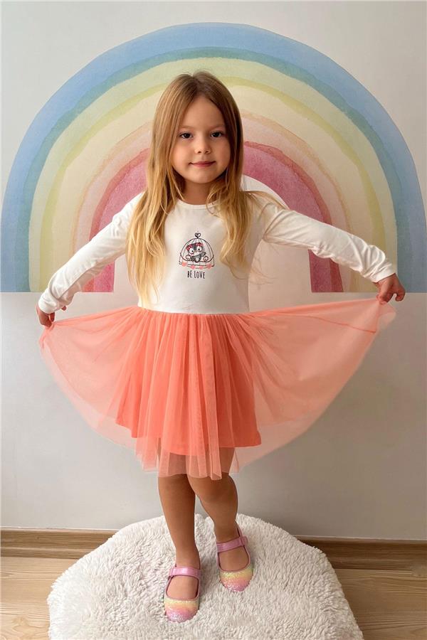 Girl's Long-Sleeved Dress with Bow, Cute Owl Print, Off-White (1.5-3 Years)