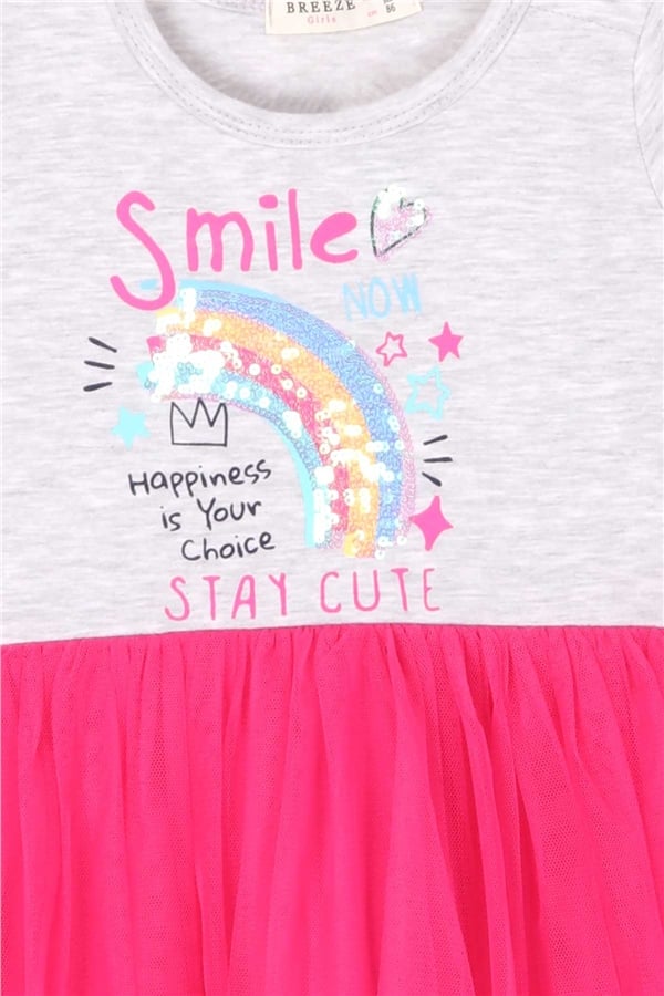 Girl's Long-Sleeved Dress Rainbow Print Grey Melange (1.5 Years)