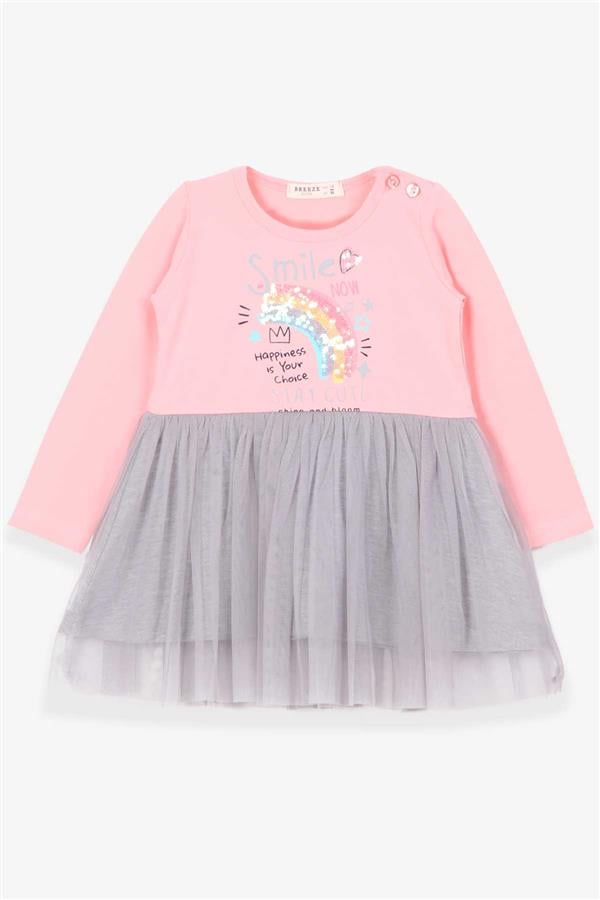 Baby Girl Long-Sleeved Dress Rainbow Print Powder Pink (1.5 Years)