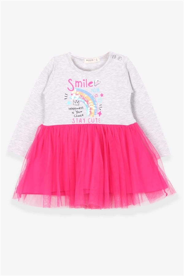 Girl's Long-Sleeved Dress Rainbow Print Grey Melange (1.5 Years)