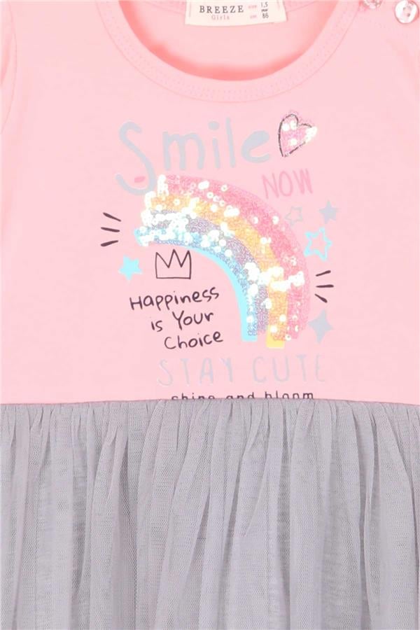Baby Girl Long-Sleeved Dress Rainbow Print Powder Pink (1.5 Years)