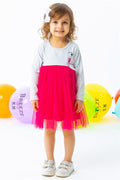 Baby Girl Long-Sleeved Dress with Kitten Embroidery, Grey Melange (1.5-2 Years)