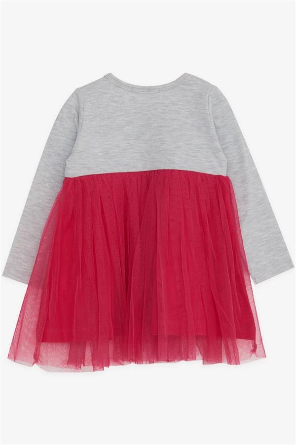 Baby Girl Long-Sleeved Dress with Kitten Embroidery, Grey Melange (1.5-2 Years)