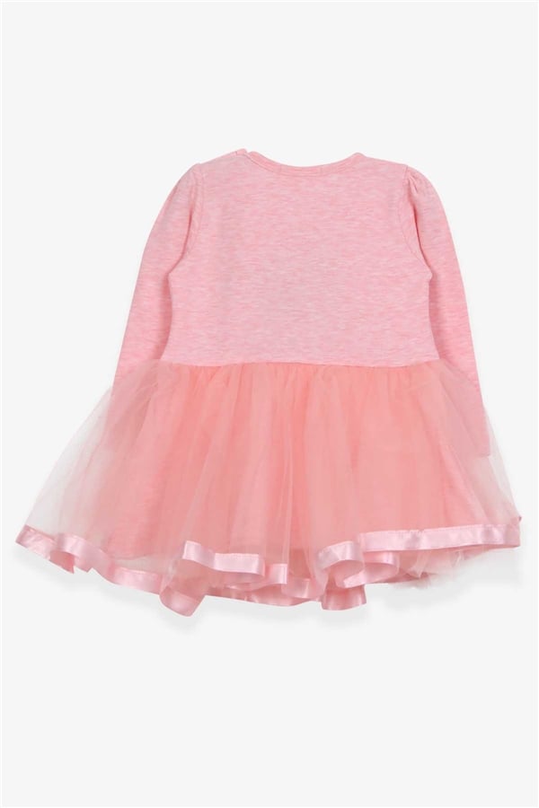 Baby Girl Long-Sleeved Dress with Kitten Embroidery and Sequins, Salmon Melange (1.5 Years)