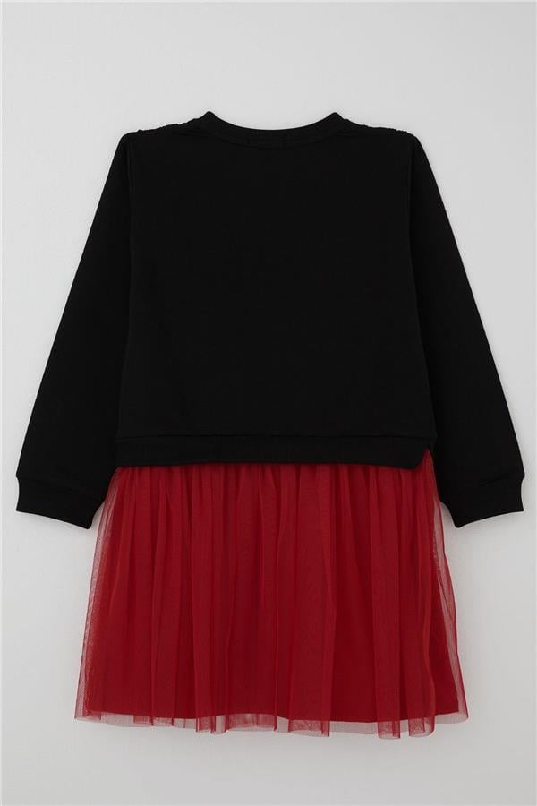 Girl's Long-Sleeved Dress with Embroidery, Guipure and Tulle, Black (Ages 3-8)