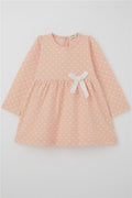 Girls' Long-Sleeved Dress with Polka Dot and Bow, Salmon (1.5-5 Years)