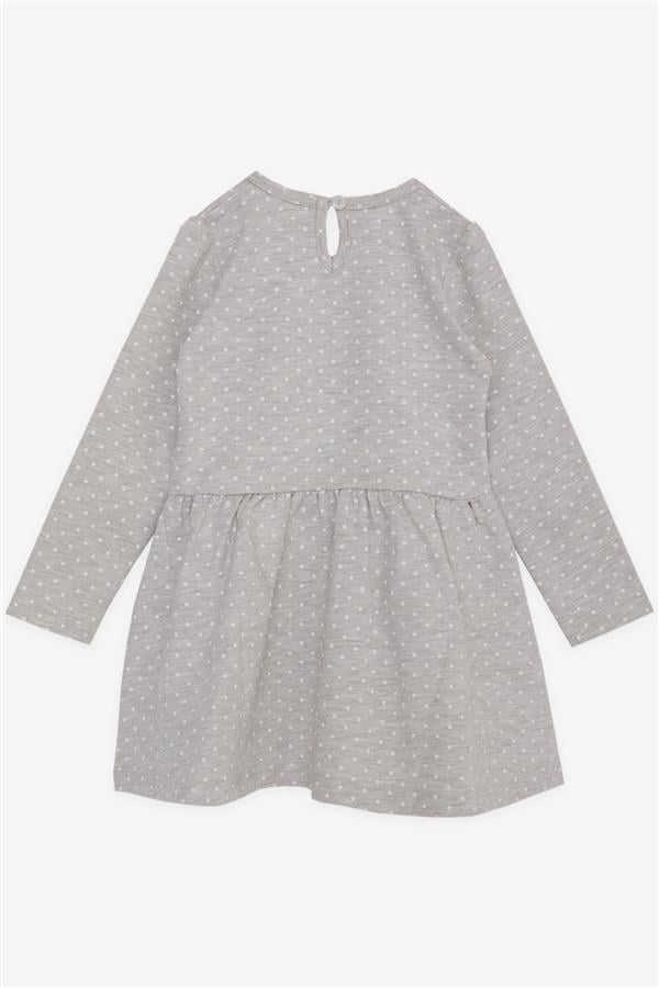 Girls' Long-Sleeved Dress with Polka Dot Pattern, Beige Melange (3-4 Years)