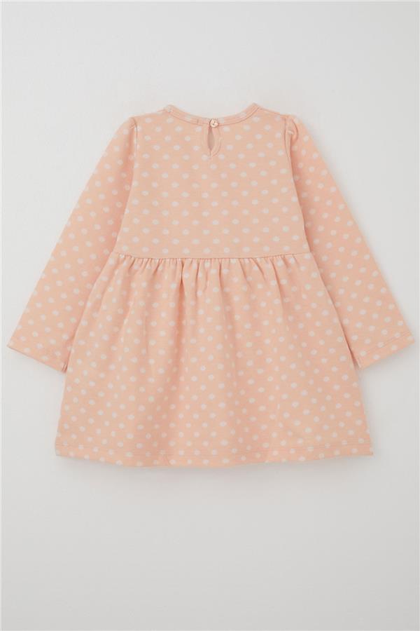 Girls' Long-Sleeved Dress with Polka Dot and Bow, Salmon (1.5-5 Years)