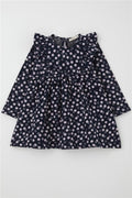 Girls' Long-Sleeved Dress with Polka Dot and Bow, Navy Blue (1.5-5 Years)