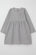 Girls' Long-Sleeved Dress with Polka Dot Pattern, Light Grey Melange (Ages 4-8)