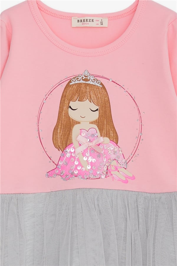 Baby Girl Long-Sleeved Dress with Sequin Girl Print, Pink (1.5-2 Years)