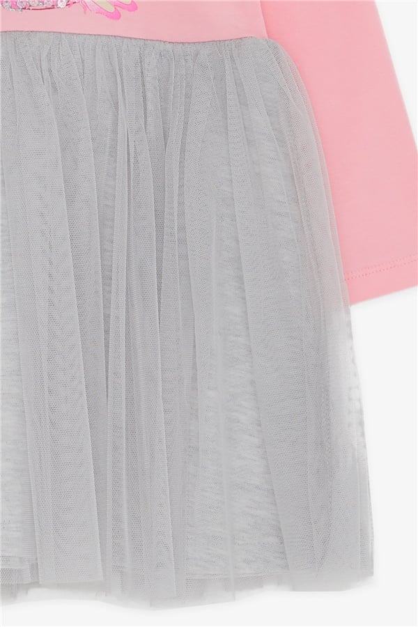 Baby Girl Long-Sleeved Dress with Sequin Girl Print, Pink (1.5-2 Years)