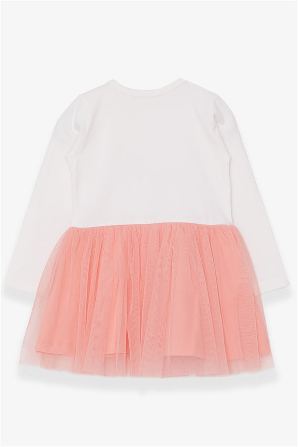 Baby Girl Long-Sleeved Dress with Sequins and Text Print, Ecru (1.5 Years)