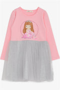 Baby Girl Long-Sleeved Dress with Sequin Girl Print, Pink (1.5-2 Years)