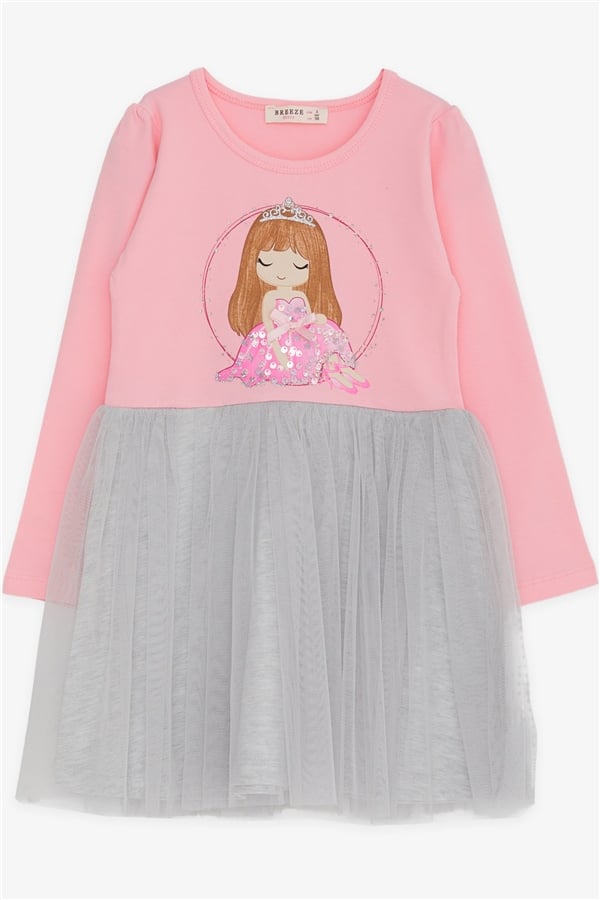 Baby Girl Long-Sleeved Dress with Sequin Girl Print, Pink (1.5-2 Years)