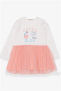 Baby Girl Long-Sleeved Dress with Sequins and Text Print, Ecru (1.5 Years)