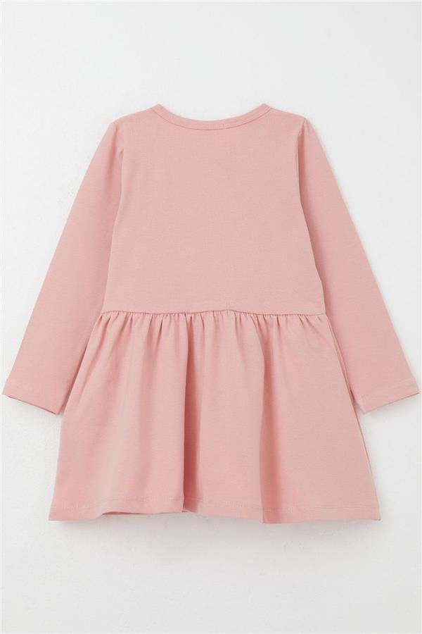 Girl's Long-Sleeved Dress with Colorful Flower Embroidery, Rose Pink (1.5-5 Years)