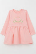 Girl's Long-Sleeved Dress with Colorful Flower Embroidery, Pink (1.5-3 Years)