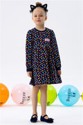 Baby Girl Long-Sleeved Dress with Colorful Polka Dot Pattern, Navy Blue (1.5-2 Years)
