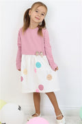Girls' Long-Sleeved Dress with Cute Colorful Bunny Print, Rose Pink (1.5-4 Years)