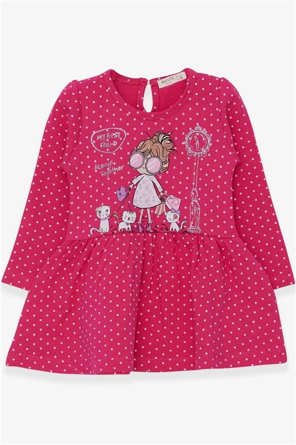 Girl's Long-Sleeved Dress with Glittery Girl with Glasses Print, Pink (1-1.5 Years)