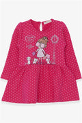 Girl's Long-Sleeved Dress with Glittery Girl with Glasses Print, Pink (1-1.5 Years)