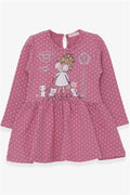 Baby Girl Long-Sleeved Dress with Glitter and Girl with Glasses Print, Rose Pink (1-1.5 Years)