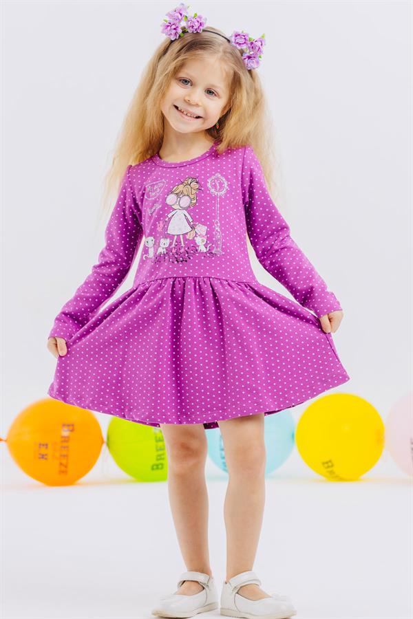 Baby Girl Long-Sleeved Dress with Glittery Girl with Glasses Print, Purple (1-2 Years)