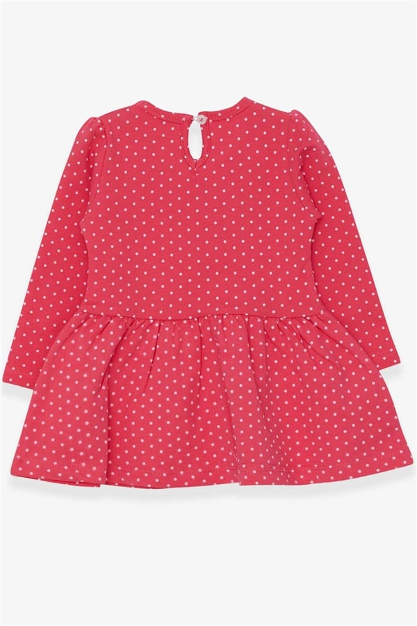 Baby Girl Long-Sleeved Dress with Glittery Girl with Glasses Print, Pomegranate Blossom (1-3 Years)
