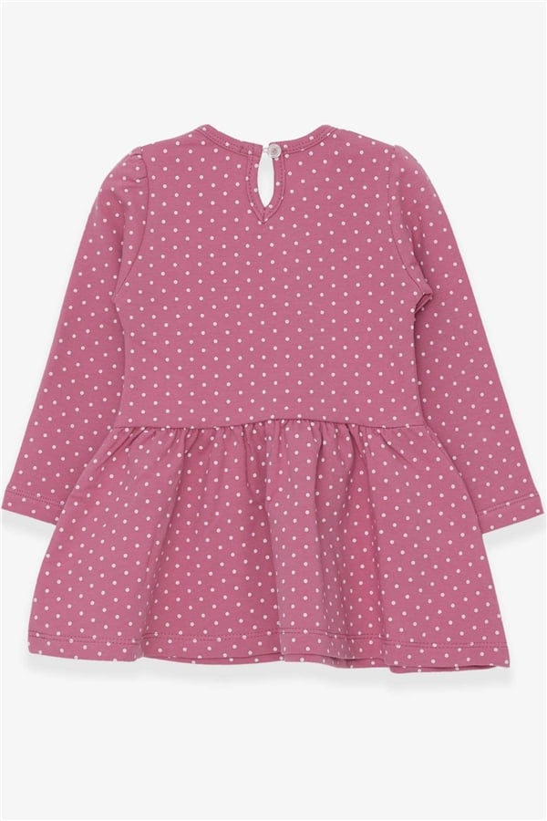 Baby Girl Long-Sleeved Dress with Glitter and Girl with Glasses Print, Rose Pink (1-1.5 Years)