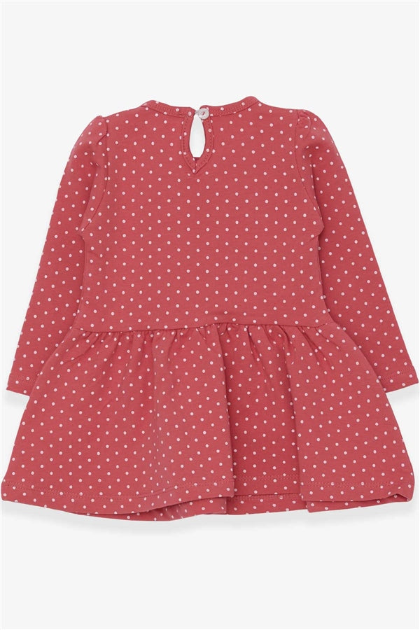 Girls' Long-Sleeved Dress with Glittery Girl with Glasses Print, Terracotta (1-3 Years)