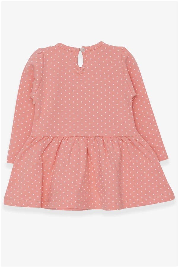 Girls' Long-Sleeved Dress with Glittery Girl with Glasses Print, Salmon (Ages 1-4)