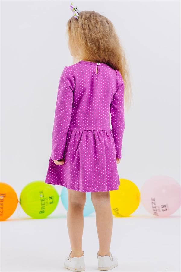 Baby Girl Long-Sleeved Dress with Glittery Girl with Glasses Print, Purple (1-2 Years)