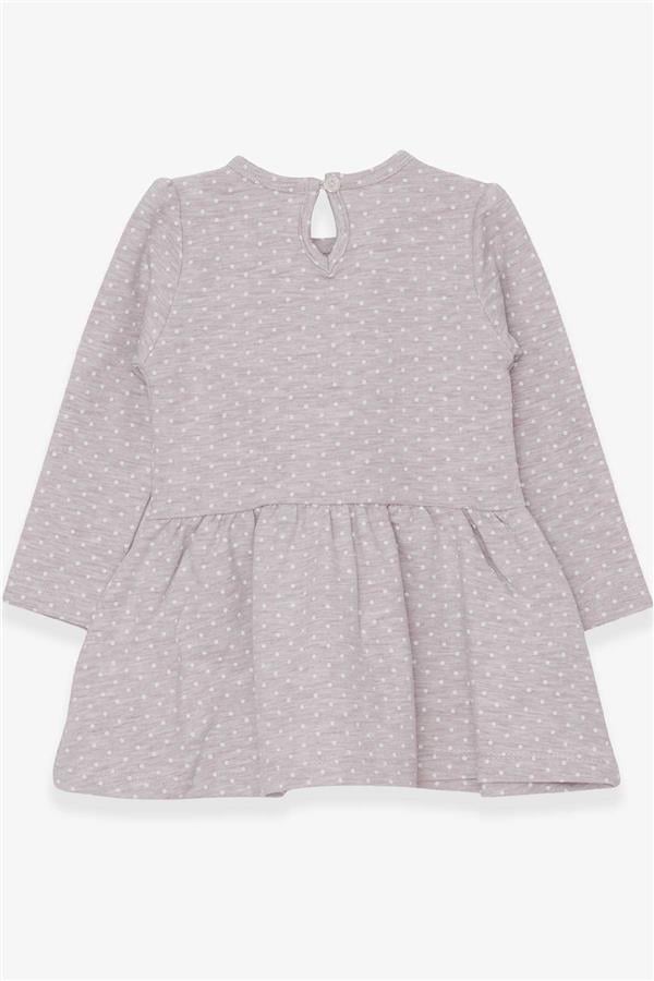 Girls' Long-Sleeved Dress with Glittery Girl with Glasses Print, Beige Melange (Ages 1-4)