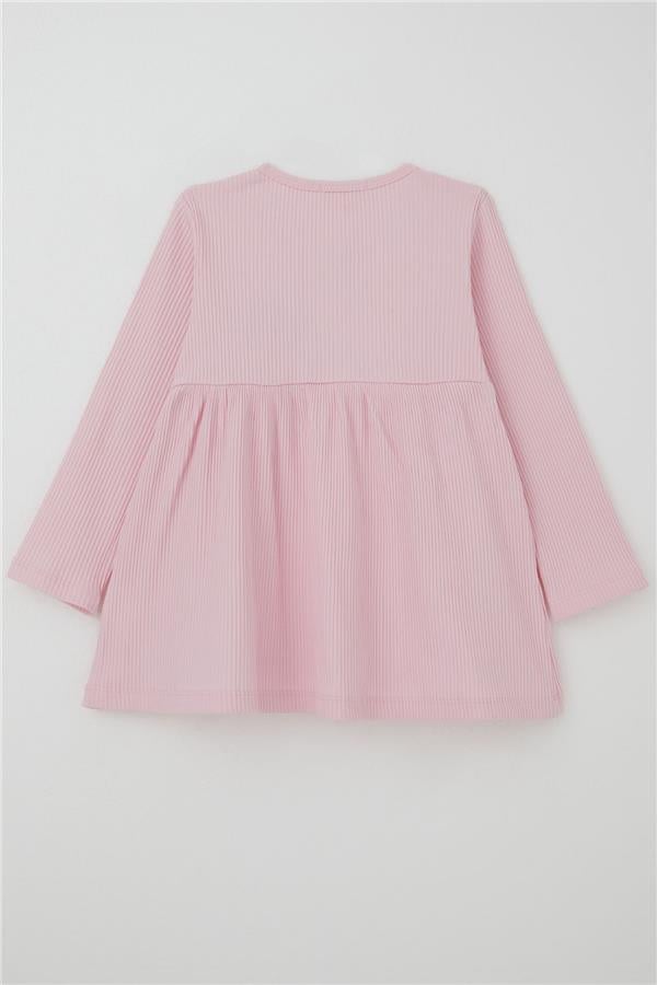 Baby Girl Long-Sleeved Dress with Fox Embroidery, Powder Pink (1.5-2 Years)