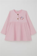 Baby Girl Long-Sleeved Dress with Fox Embroidery, Powder Pink (1.5-2 Years)