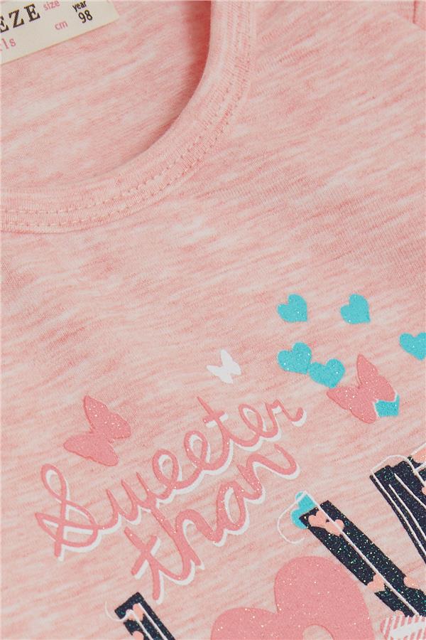 Baby Girl Long-Sleeved Dress with Tulle and Printed Text, Salmon Melange (1.5-2 Years)