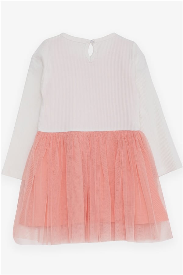 Girl's Long-Sleeved Dress with Tulle, Ecru (3-4 Years)