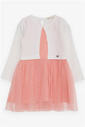 Girl's Long-Sleeved Dress with Tulle, Ecru (3-4 Years)
