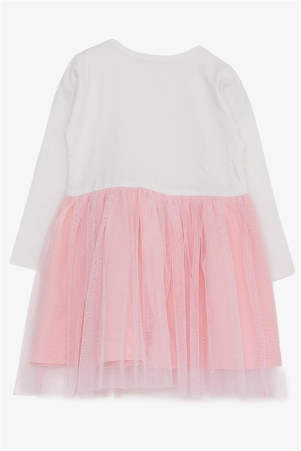 Girls' Long-Sleeved Dress with Unicorn Print, Off-White (1.5-2 Years)