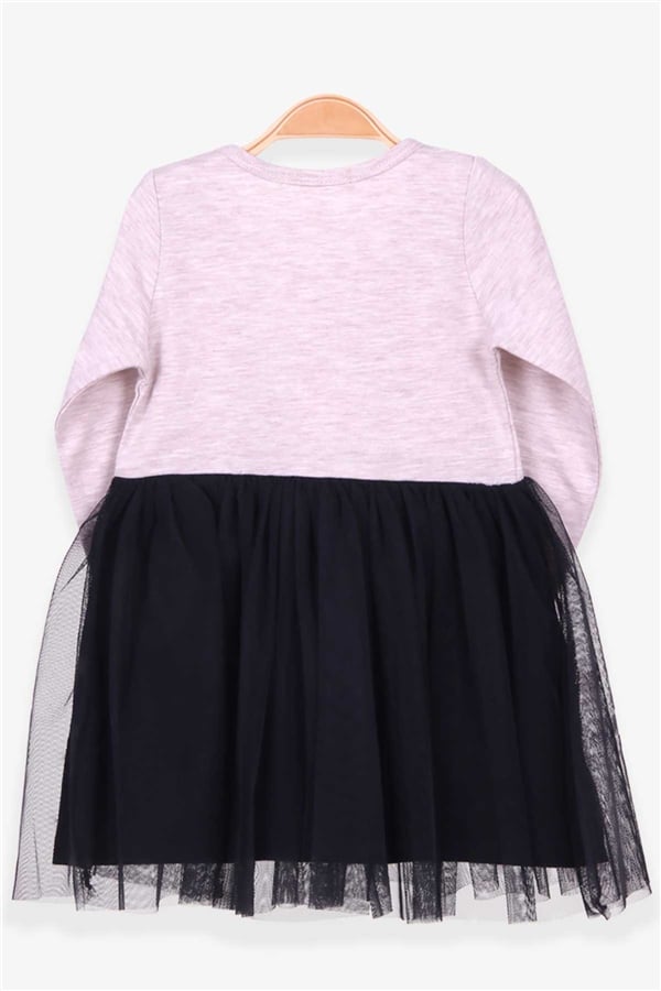 Girls' Long-Sleeved Dress with Unicorn Print, Beige Melange (2 Years)