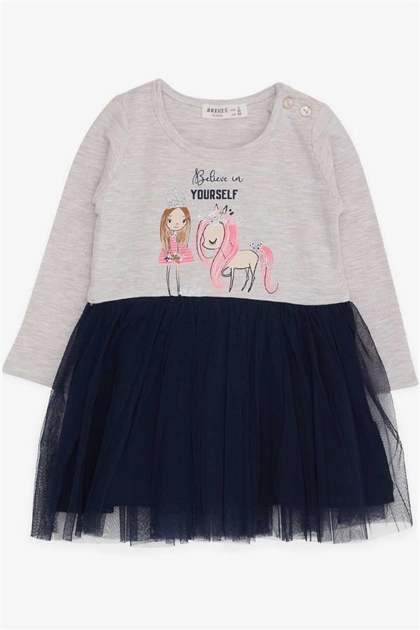 Baby Girl Long-Sleeve Dress Unicorn Beige Melange (1.5-2 Years)