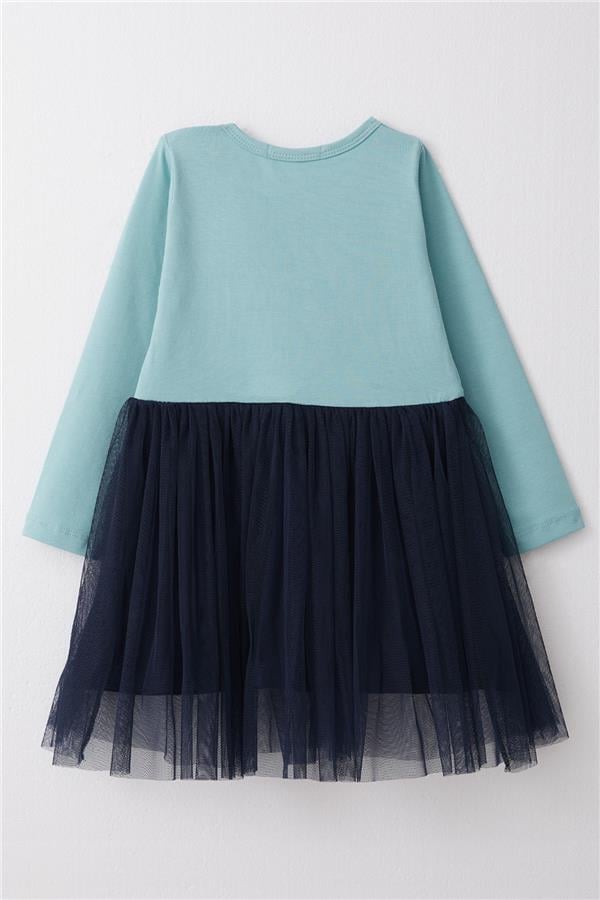 Girls' Long-Sleeved Dress with Heart Print, Aqua Green (1.5-4 Years)
