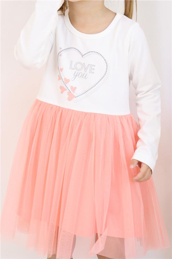 Baby Girl Long-Sleeved Dress with Heart Print and Text, Off-White (1.5-2 Years)